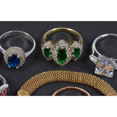 190 - A Collection of Seven Silver Rings along with one Silver Necklace & one Gold Filled Bracelet.