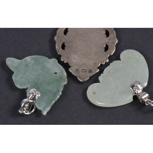 208 - A Mounted Jade Pendent, Silver Fob, Brooch & Jade Ornaments.