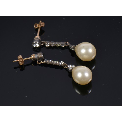 224 - A Pair of Long Drop 'Pearl' Earrings & a Silver Bangle.