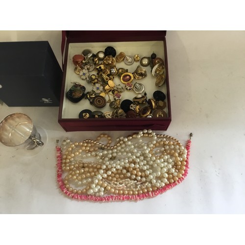 242 - A Box of Costume Jewellery to include a Silver mounted Pearl Necklace, Spanish Necklace, Ear Clips, ... 