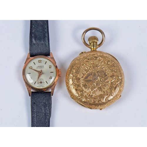 293 - A Ladies Floral chased & engraved 18k Gold Swiss Fob Watch & a 