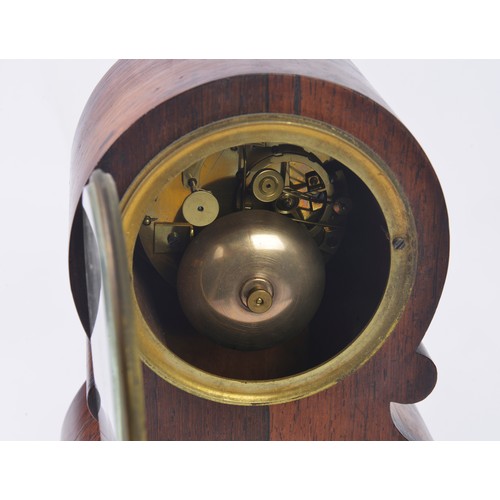 345 - A French Rosewood Cased Barrel shaped Bracket Clock on a shaped base with brass dolphin inlay, Vase ... 