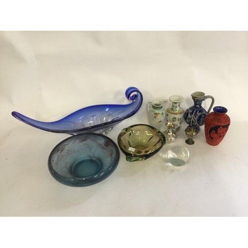 463 - Three Glass Pieces possibly one Murano, Four Vases, a paperweight, etc.