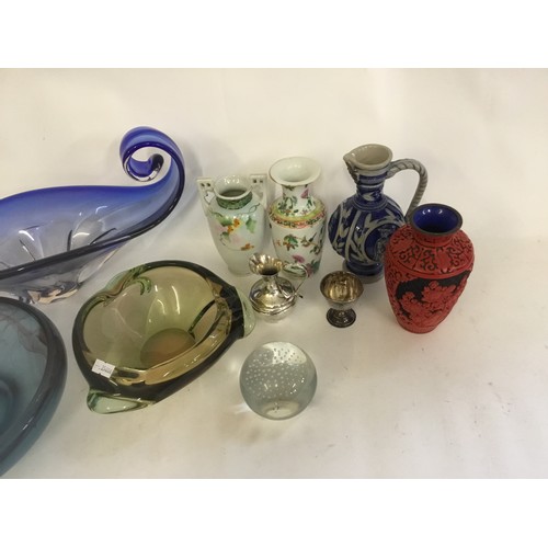 463 - Three Glass Pieces possibly one Murano, Four Vases, a paperweight, etc.