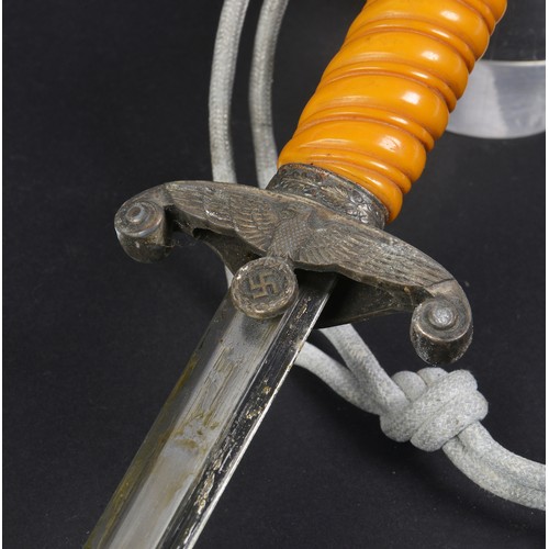 501 - A Nazi period Army Officer's Dagger, 2nd pattern with Swastika, Silvered & Velvet hanging Ribbons & ... 