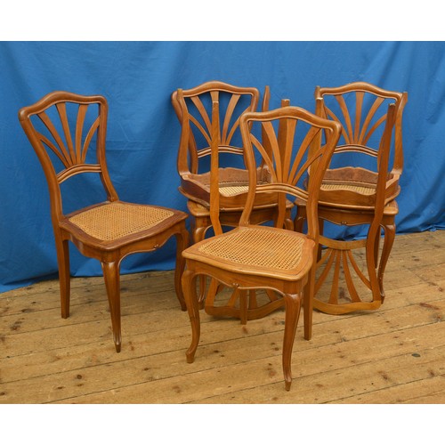 574 - A Set of 6 Art Nouveau stained as beech Salon Chairs with Bergere panelled Seats & a fixed Paper lab... 