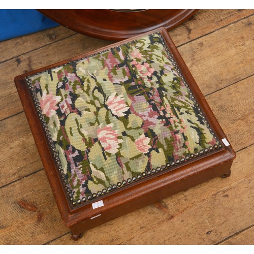 586 - A Mahogany Floor Poof with a Tapestry Seat and a Large Oval Entrance Hall Mirror in Mahogany.