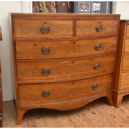 604 - A Victorian Mahogany Bow Fronted Holly Line inlaid & Banded with Two Short & Three Long Drawers. Mea... 