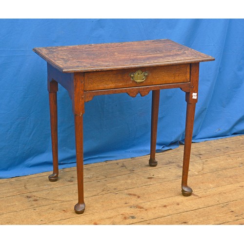 607 - An 18th Century Oak & Banded Single Drawer Side Table with Peg & Apron Frieze resting on elongated P... 