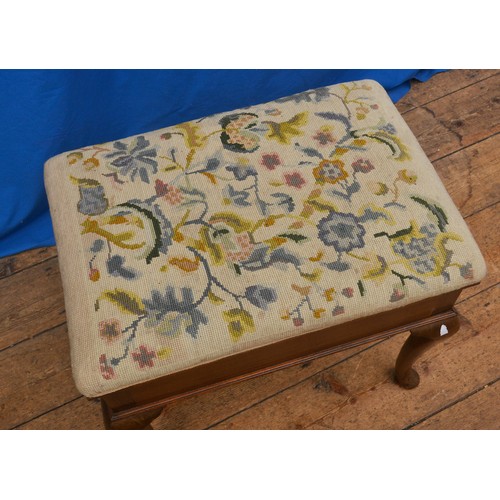 610 - A Mahogany Tapestry Topped Piano Stool resting on pad feet.