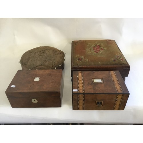 620 - Two Walnut Foot Stools & Two Needlework Boxes.