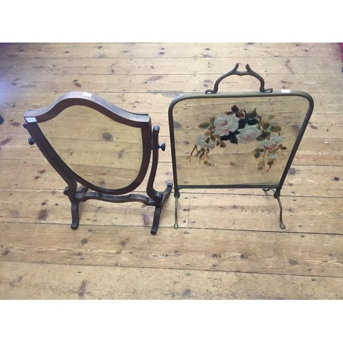 621 - A Swing Frame Dressing Table mirror of Georgian design & a Victorian Brass edged Fire Screen.