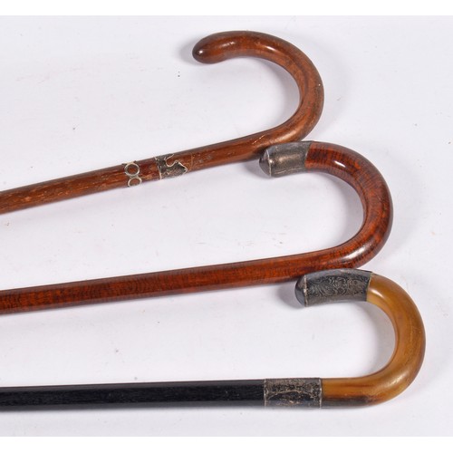 630 - Three Silver mounted Shepherd's Crooks Walking Sticks.