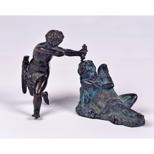 664 - An Antique study in Bronze of Cupid with Arrow sheath & a Bronze study of a Sleeping Child.