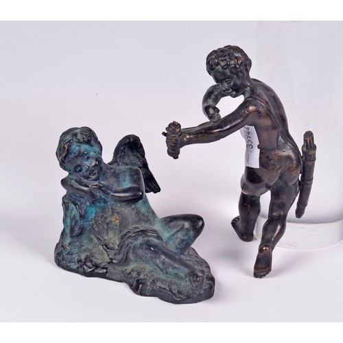 664 - An Antique study in Bronze of Cupid with Arrow sheath & a Bronze study of a Sleeping Child.