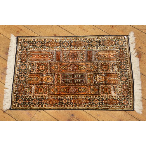 694 - A Brown Bordered & Diagonal pattern Double Tulip Four Gull Multi Coloured Silk Kashan Rug. Measuring... 