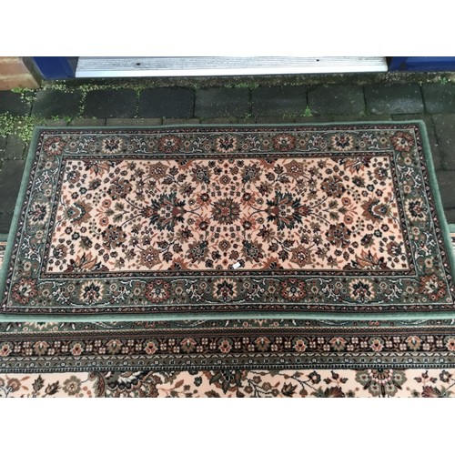 695 - A Large Green Floral Bordered Central Flower designed Wilton Carpet & a similar Smaller Rug. Large R... 