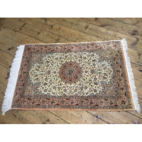 706 - A Silk Kashan Multi Coloured Central Floral Medallion Carpet with a Floral Pink Border & Large Cream... 