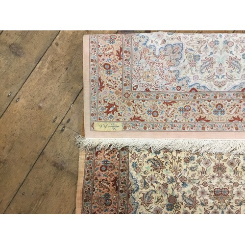 706 - A Silk Kashan Multi Coloured Central Floral Medallion Carpet with a Floral Pink Border & Large Cream... 