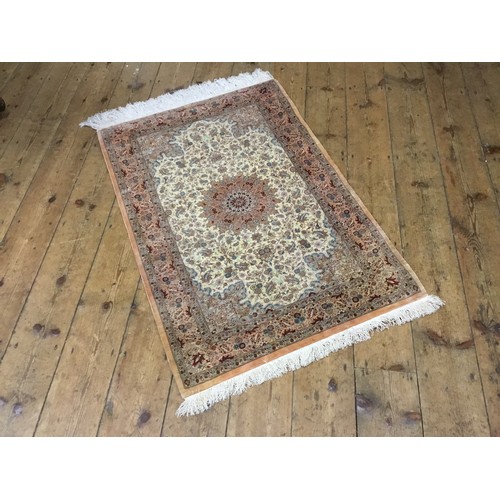 706 - A Silk Kashan Multi Coloured Central Floral Medallion Carpet with a Floral Pink Border & Large Cream... 