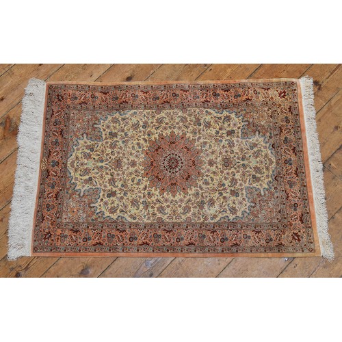 706 - A Silk Kashan Multi Coloured Central Floral Medallion Carpet with a Floral Pink Border & Large Cream... 