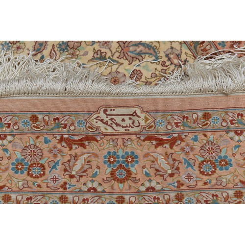 706 - A Silk Kashan Multi Coloured Central Floral Medallion Carpet with a Floral Pink Border & Large Cream... 