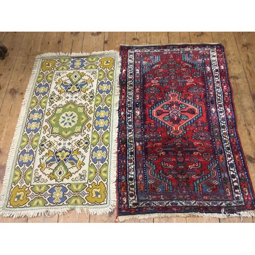 708 - Two Antique Prayer Mats to include a Persian Qashqai Rug. Measuring: 120cms x 72cms. Along with a Ka... 