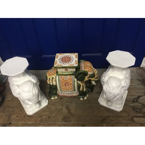 712 - A Multi Coloured Glazed Pottery Elephant Conservatory Seat along with two White Versions.