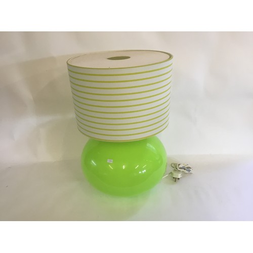 718 - A 1960s design hand made Green Glass Bulbous Lamp with Shade.