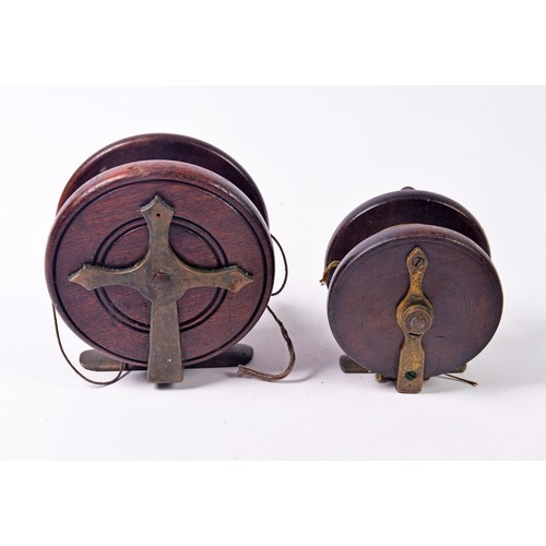 723 - Two Nottingham Style Centre Pin Wooden Fishing Reels with Brass mounts.