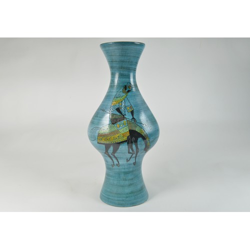 728 - A 1950s Blue Glazed Shaped Vase decorated with Donkeyote & Potted by 