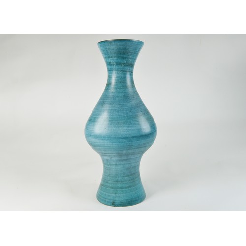 728 - A 1950s Blue Glazed Shaped Vase decorated with Donkeyote & Potted by 