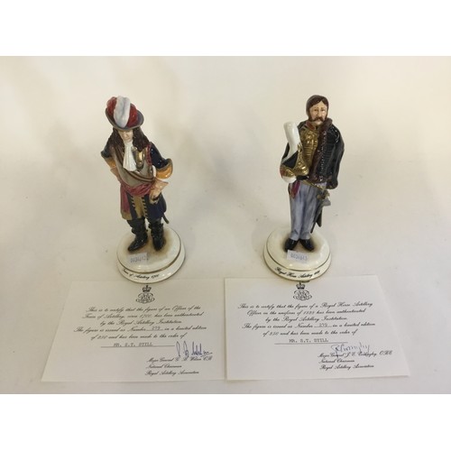 734 - A Michael Sutty Porcelain figure of the Royal Horse Artillery 1828 & one other of The Train of Artil... 