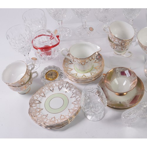 764 - Two Egg Shell Bavarian Cups & Saucers, English China Tea Set, Glass to include Royal Brierley Wine, ... 