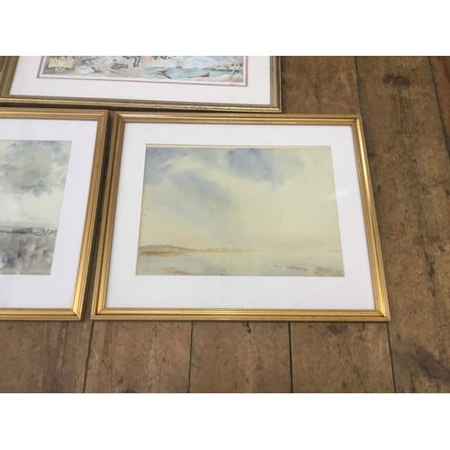 856 - An Arthur Norris water Colour of Winter Morning, one other & a Map of the British Virgin Isles, all ... 