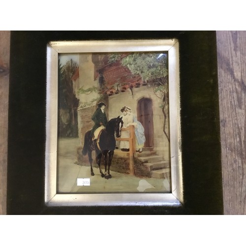 863 - A Victorian Crystoleum of a Young Dandy on Horse with two enchanted Young Ladies. Measuring: 24cms x... 