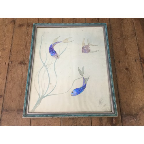 866 - An Original Vintage Butterfly Wing Picture-Swimming Fish 1930s by 'Spaj Atkinson' retailed through H... 