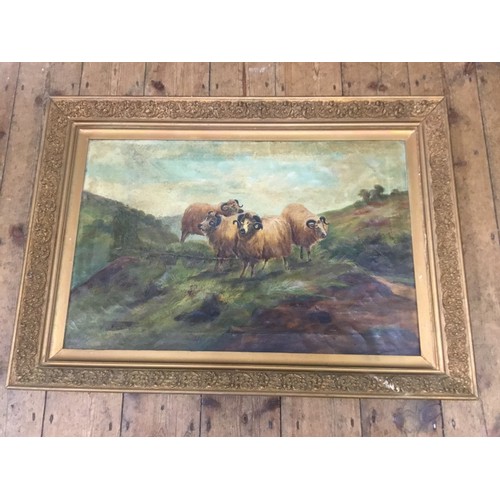 868 - A Late 19th Century Oil Painting on Canvas depicting Four Rams in a Mountainous Landscape, Signed Co... 