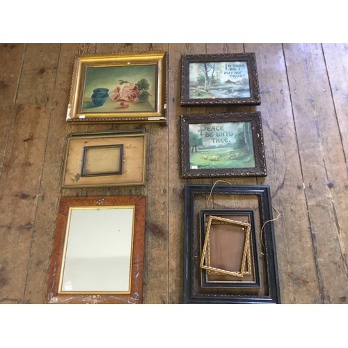 880 - A Group of Nine Antique Frames along with a Oil on Board Signed Painting in Gilt Frame & a Mirror.