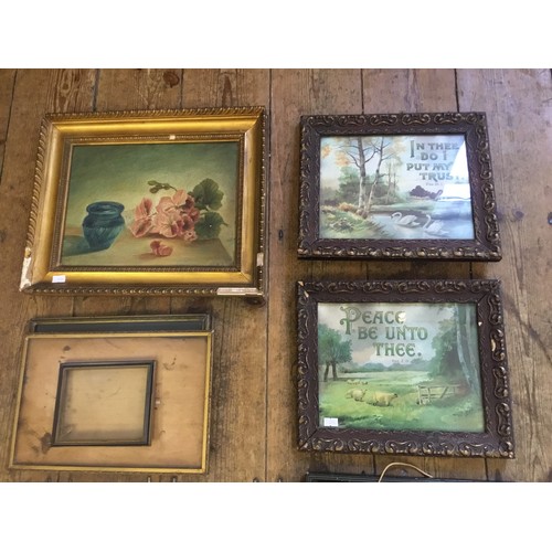 880 - A Group of Nine Antique Frames along with a Oil on Board Signed Painting in Gilt Frame & a Mirror.