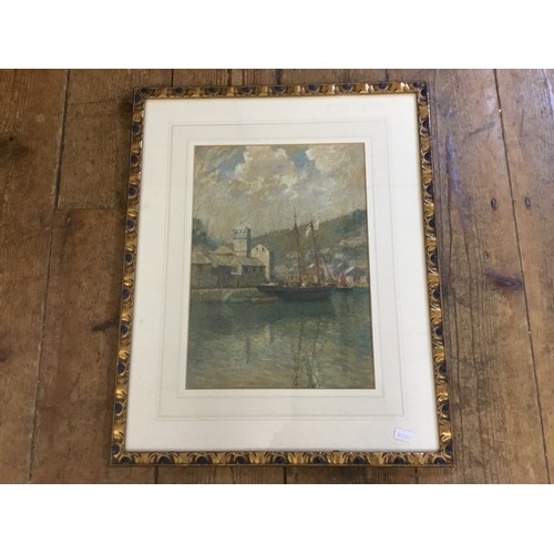 906 - A Water Colour & Pastel Sailing Boat in Continental Harbour signed 