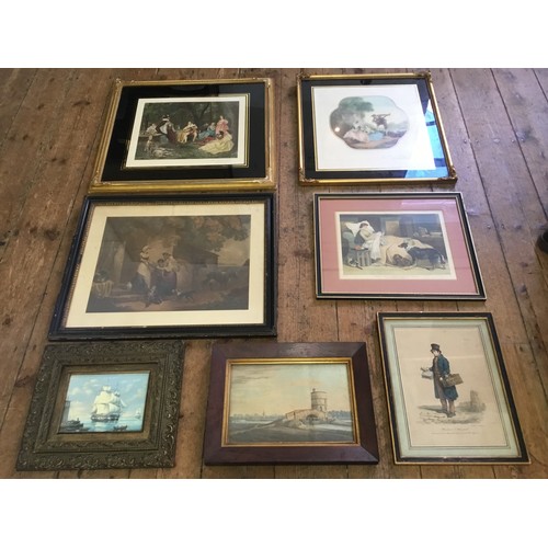 915 - A Collection of Seven Prints to include two hand painted Lithographs in Vintage Frames.