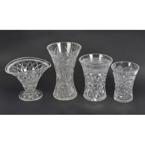 941 - A Heavy Diamond Cut Glass Vase along with three other Vases.