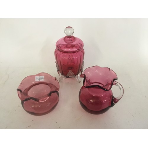 952 - Three Venetian Style Cranberry Glass.