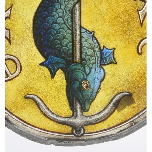 956 - A 19th Century Stained Glass Roman design Fish & Anchor painted panel in a lead frame with the verse... 