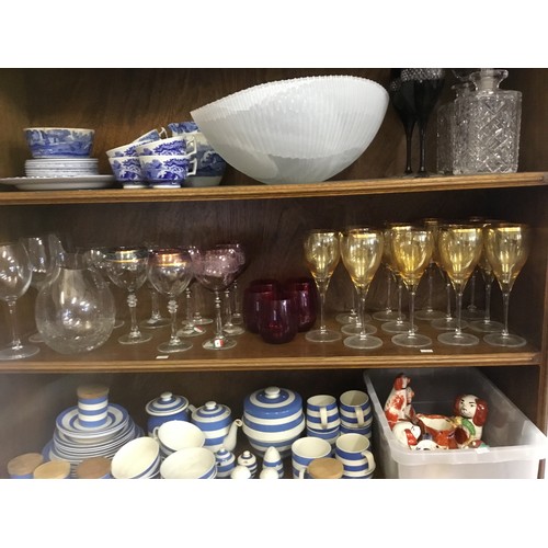 960 - A Large Collection of Glasses to include Gold Rimmed & Coloured Wine Glasses, Red Water Glasses, Flo... 