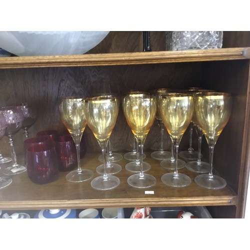 960 - A Large Collection of Glasses to include Gold Rimmed & Coloured Wine Glasses, Red Water Glasses, Flo... 