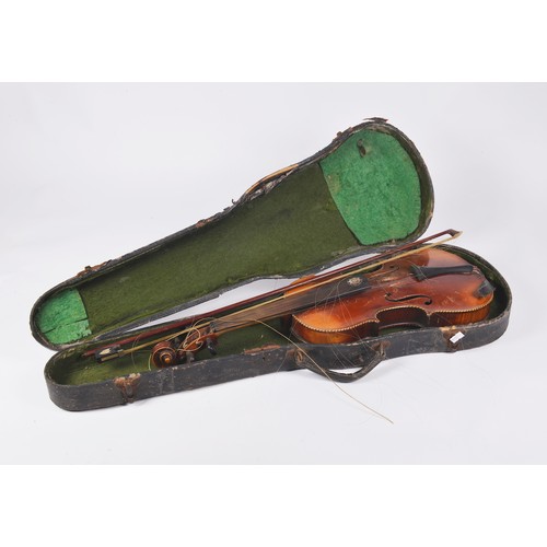 981 - An Antique Violin with Barber's Pole edge beading, ebony Stocks, Scroll Handle & Mother of Pearl inl... 