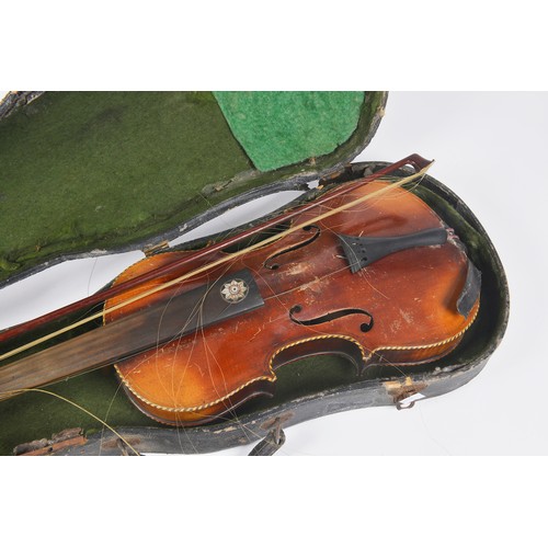 981 - An Antique Violin with Barber's Pole edge beading, ebony Stocks, Scroll Handle & Mother of Pearl inl... 