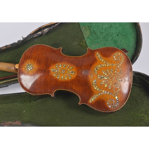 981 - An Antique Violin with Barber's Pole edge beading, ebony Stocks, Scroll Handle & Mother of Pearl inl... 